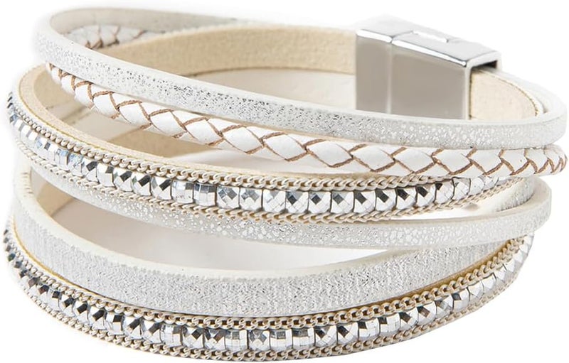 Rantanto Braid Leather Wrap Bracelet Trendy Stackable Crystal Cuff Boho Gold Heart Bracelet Jewelry Gift For Women - Image 1